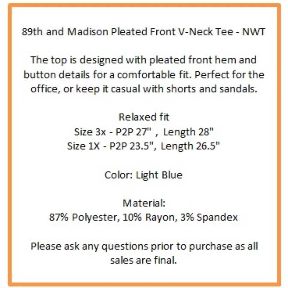 89th and Madison Pleated Front V-Neck Tee - NWT - Picture 3 of 4